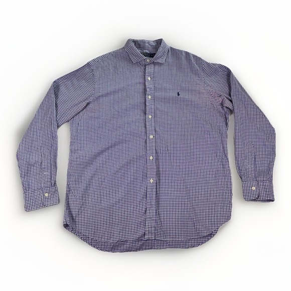 Polo Ralph Lauren Poplin Shirt Mens XL Purple Blue Round Hem Cotton Button Up - Picture 2 of 14